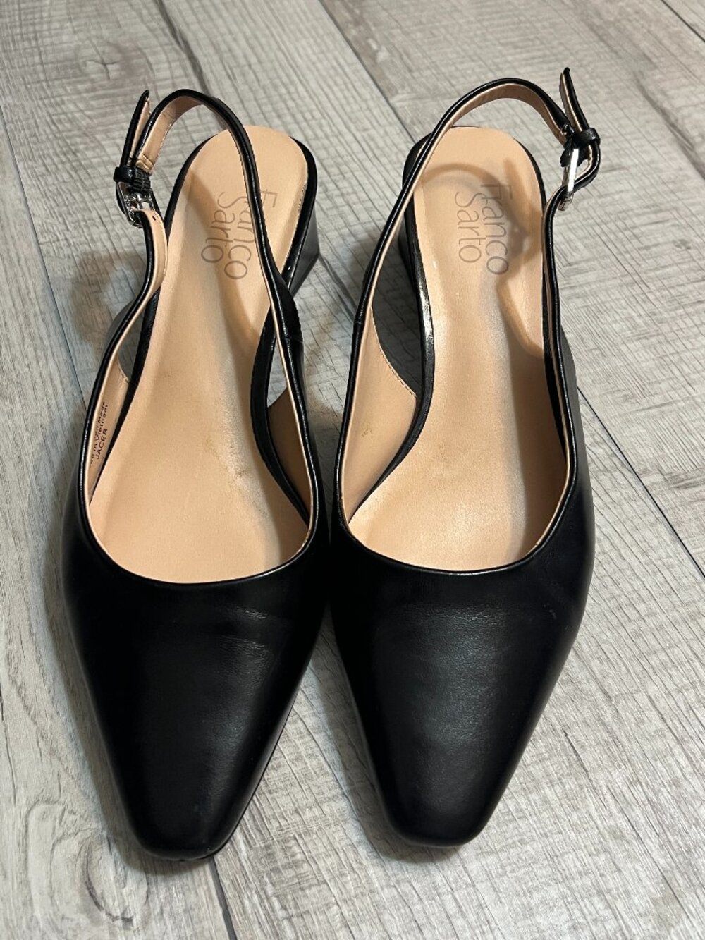 Franco Sarto Jacer Slingback Pumps Women's 7M Black Leather Pointed Toe Block